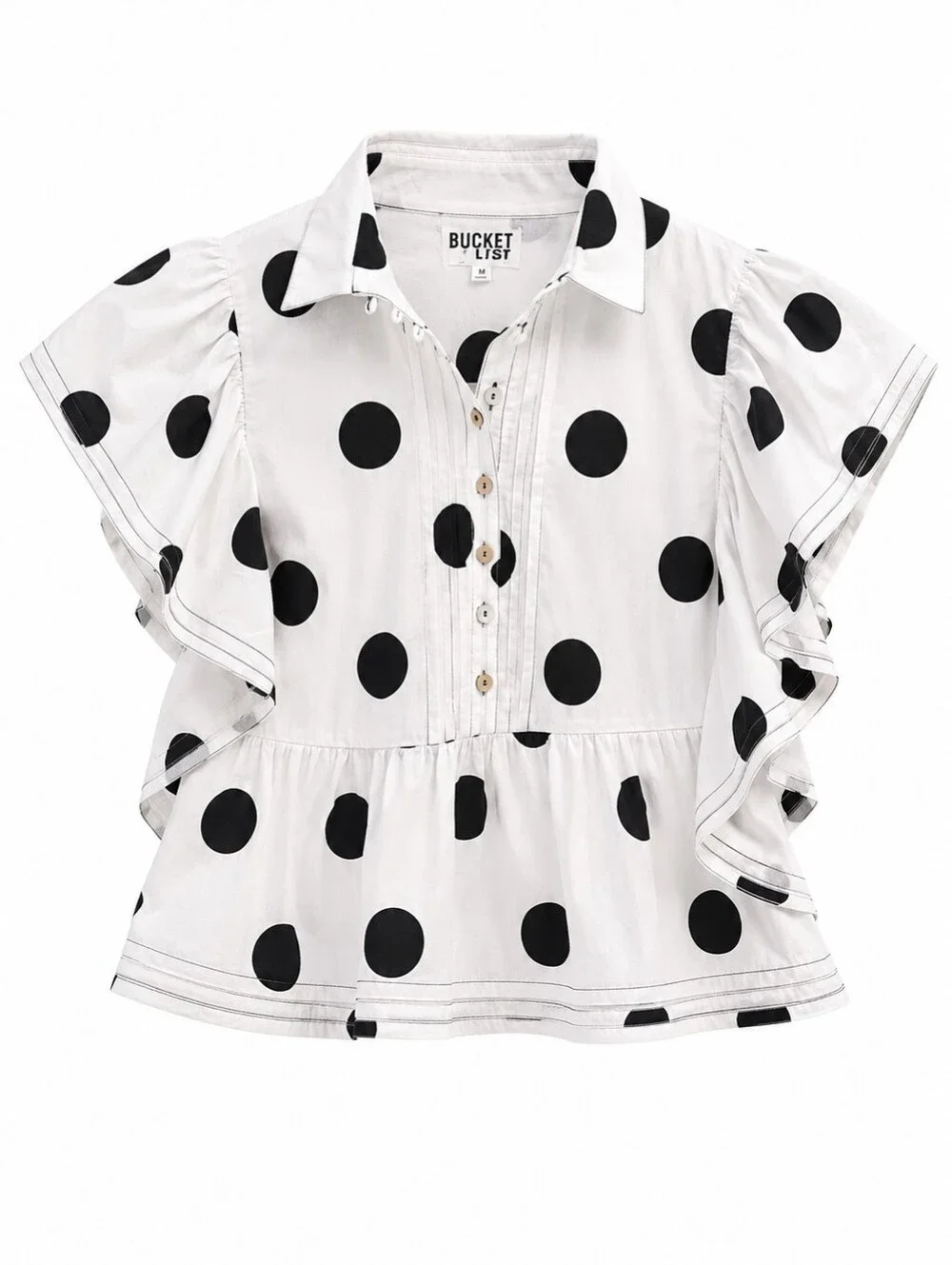 Bucketlist Polka Dot Peplum Blouse, M, parisian, Euro-Summer, Coastal - Picture 1 of 10